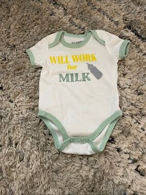 Will Work for Milk White Baby Bodysuit with Mint Trim by